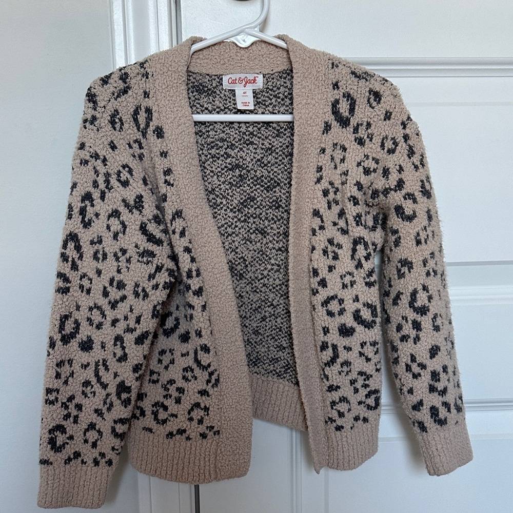 Cat & Jack Girls Animal Print Cardigan - Beige and Black